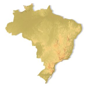 3D terrain model of Brazil in STL format, front view