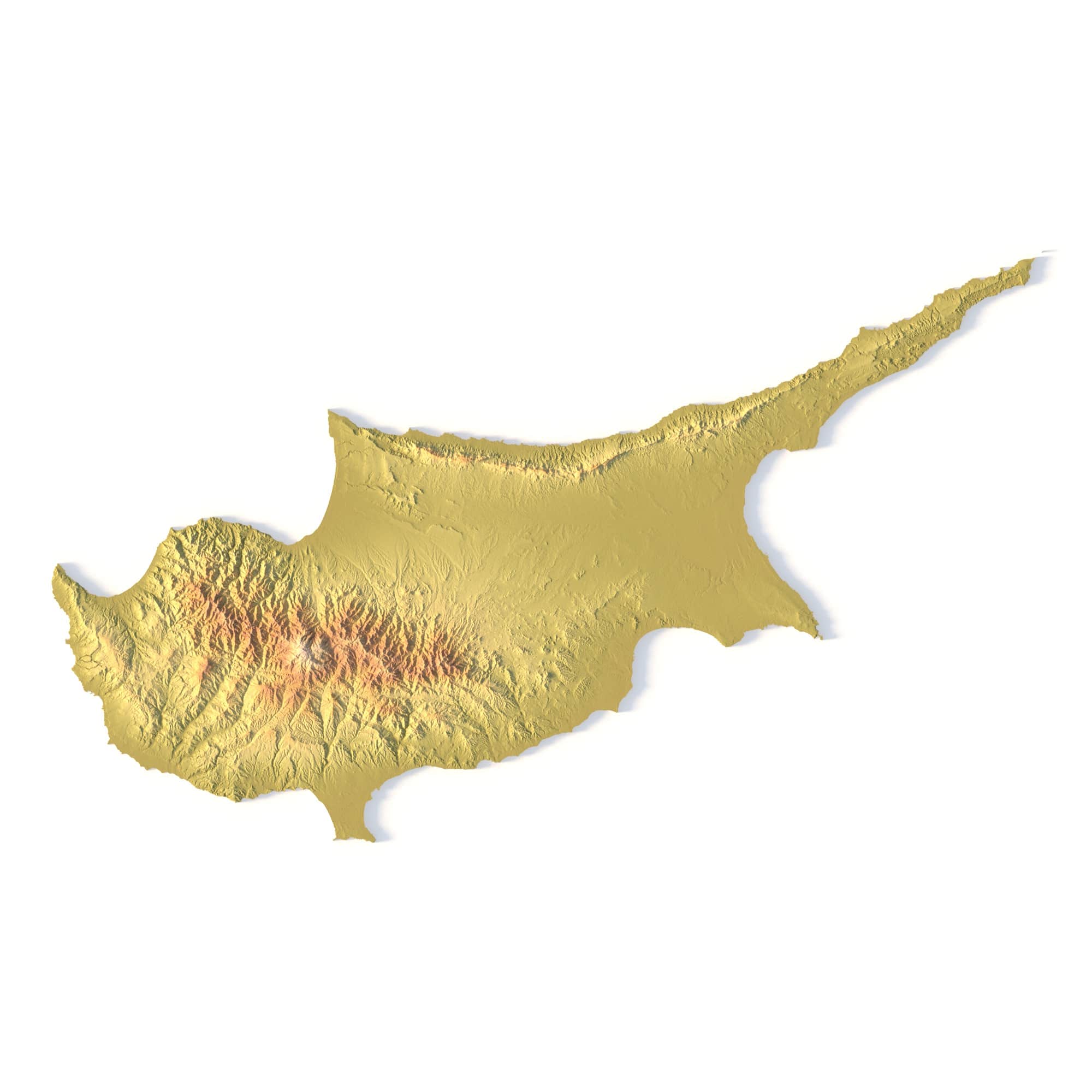 Cyprus Topographic STL Map – Front View 3D terrain model of Cyprus in STL format, front view