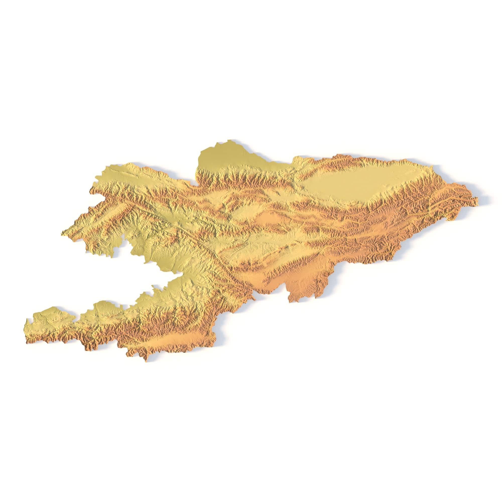 Kyrgyzstan Topographic STL Map – Front View 3D terrain model of Kyrgyzstan in STL format, front view