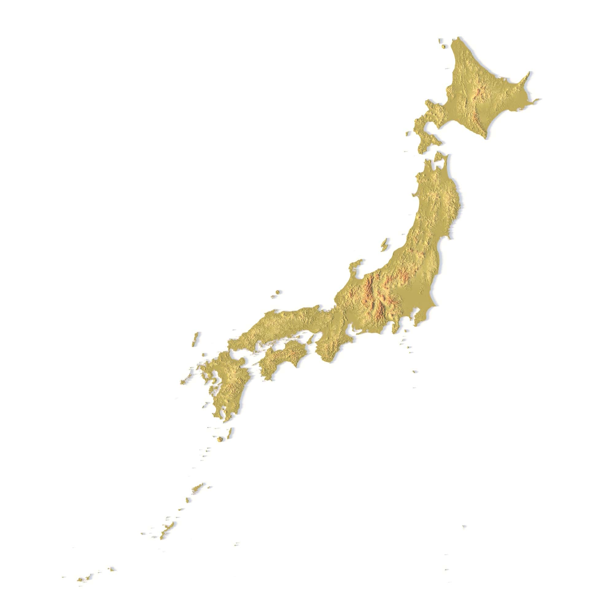 Japan Topographic STL Map – Front View 3D terrain model of Japan in STL format, front view