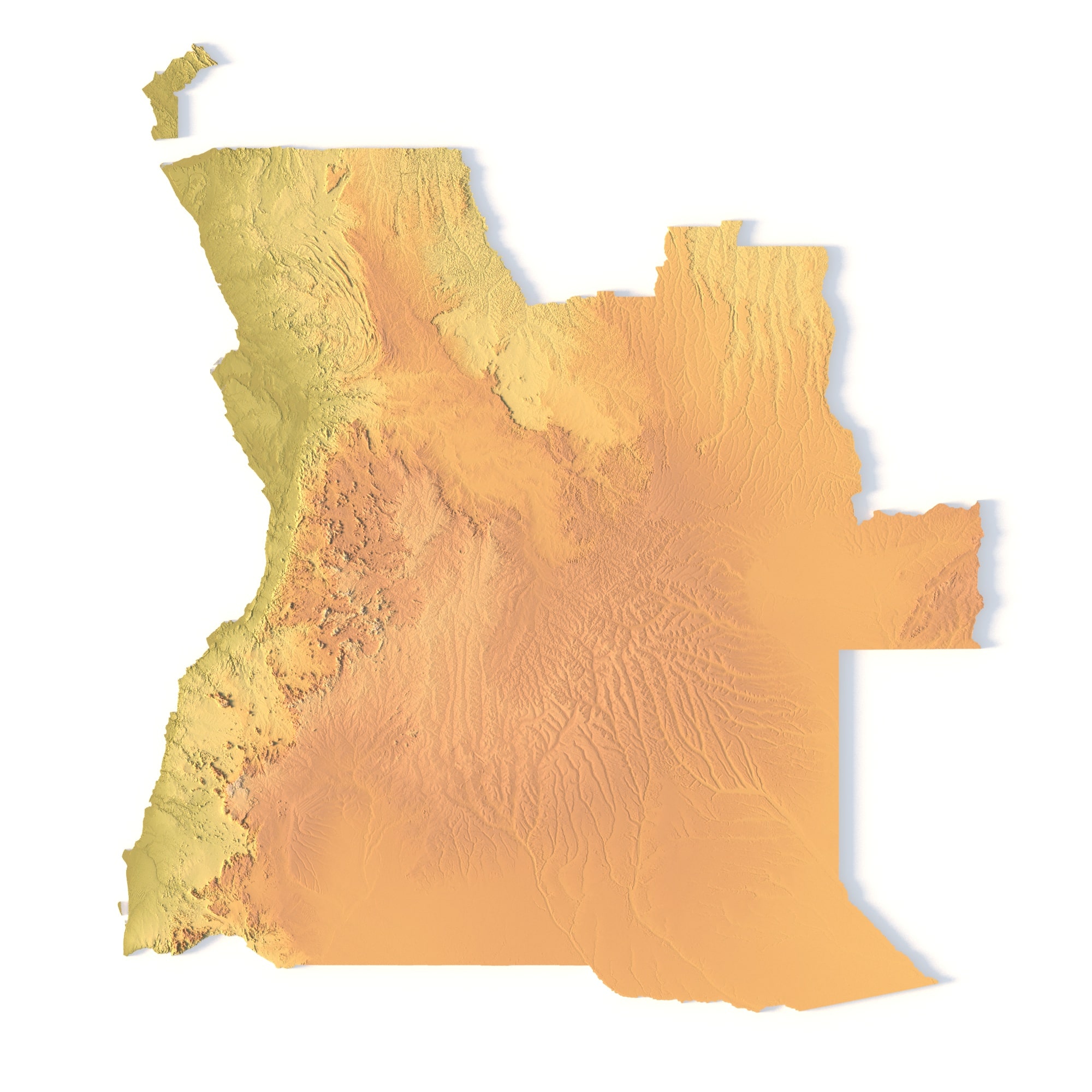 Angola Topographic Map – 3D Full Terrain View Angola 3D STL terrain model with full topographic details