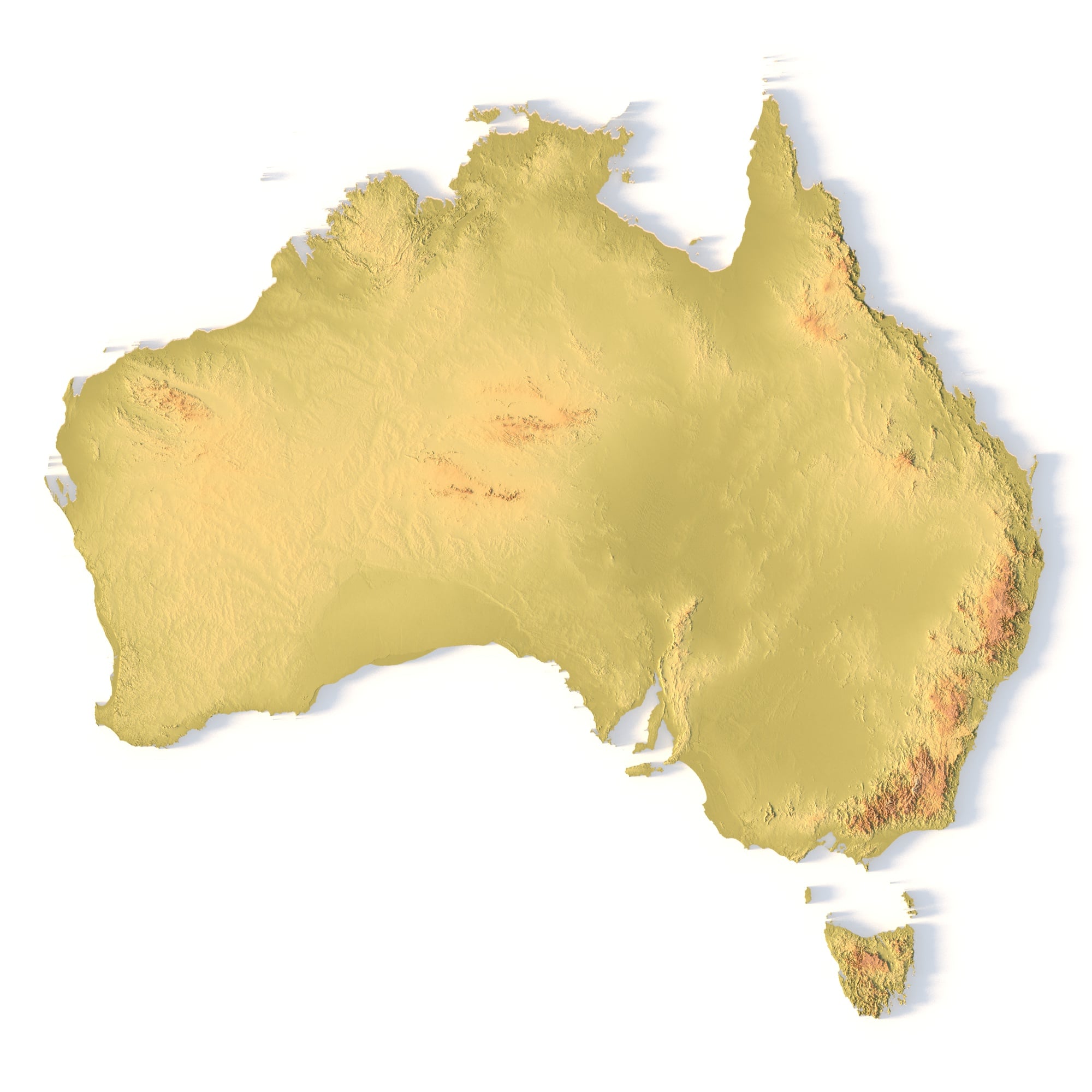 Australia Topographic Map – Full 3D STL Terrain Printable 3D terrain model of Australia with elevation detail