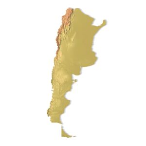 Front view of Argentina topographic STL for terrain modeling