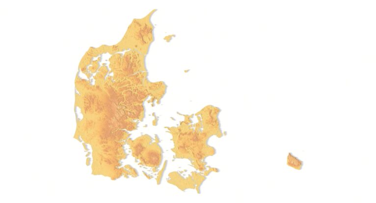 Detailed topographic map of Denmark designed for CNC milling and 3D printing