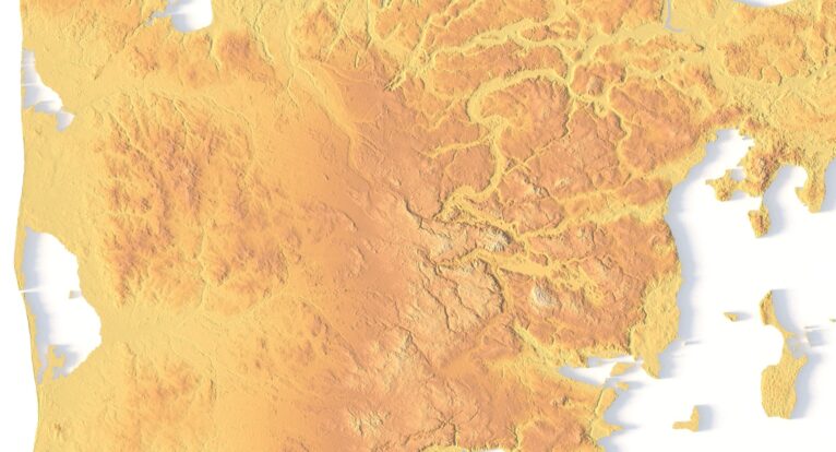 STL file showing 3D printable Denmark terrain model