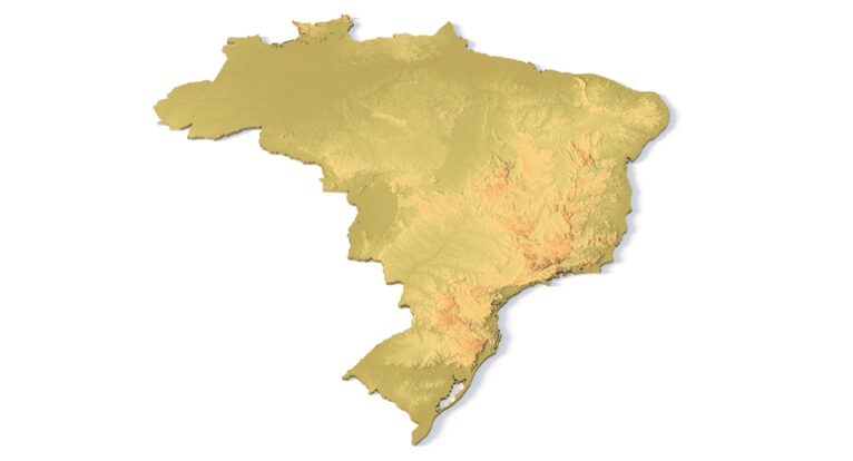 Isometric view of Brazil’s 3D terrain STL map