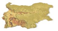Isometric view of Bulgaria’s 3D terrain STL map