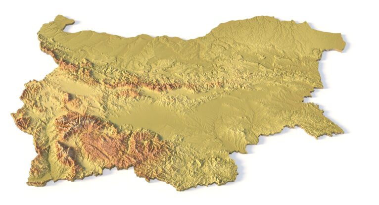 Isometric view of Bulgaria’s 3D terrain STL map