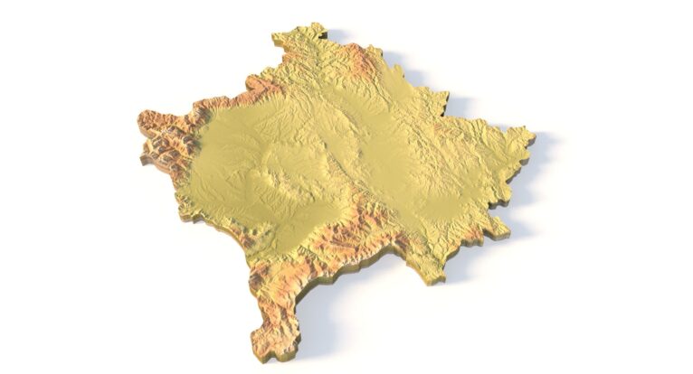 Isometric view of Kosovo’s 3D terrain STL map