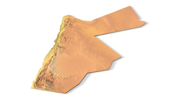 Isometric view of Jordan’s 3D terrain STL map
