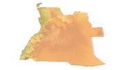 Angled terrain surface view of Angola 3D map