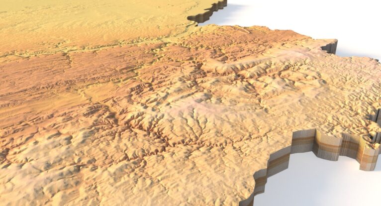 Side view of Belgium’s detailed STL terrain model