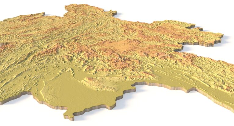 Side view of Laos’ detailed STL terrain model