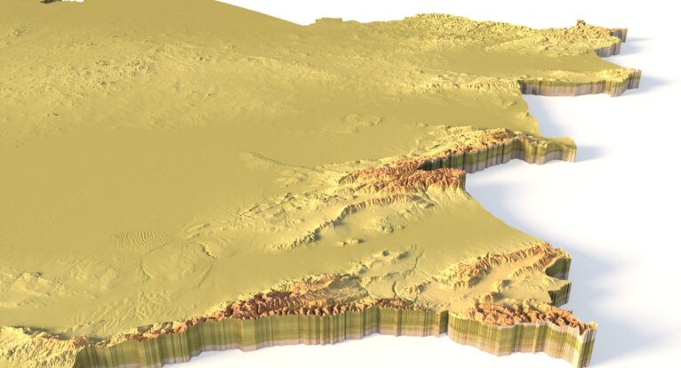 Side view of Kazakhstan’s detailed STL terrain model