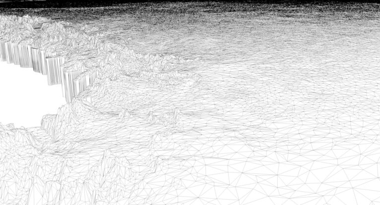 Wireframe view of polygonal tris geometry of Antarctica 3D model