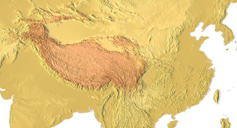 Detailed close-up of Asian mountain ranges in 3D printable STL model