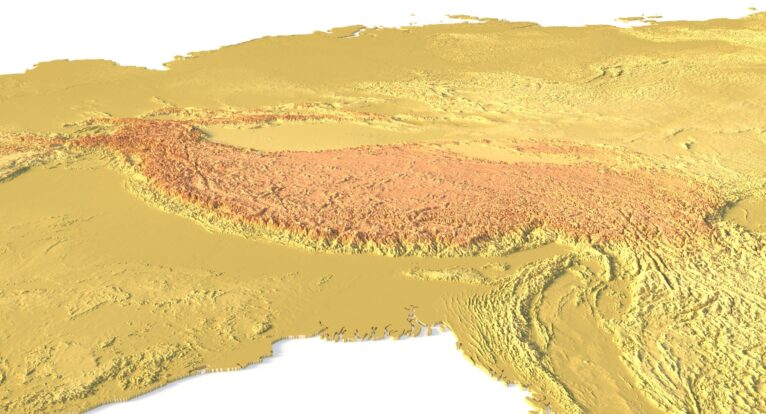 Angled view of Asia 3D topographic relief model for FDM & SLA printing
