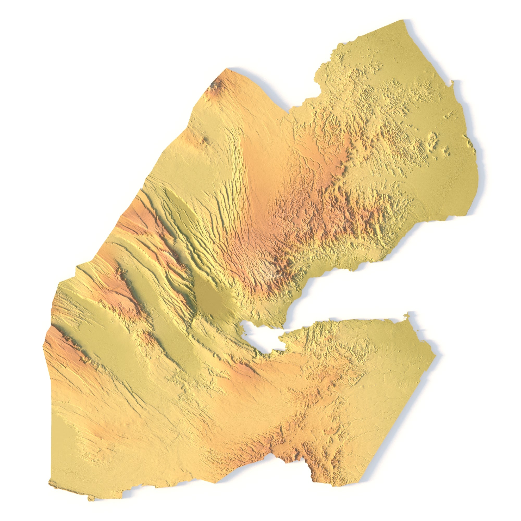 Djibouti Topographic STL Map – Front View 3D terrain model of Djibouti in STL format, front view