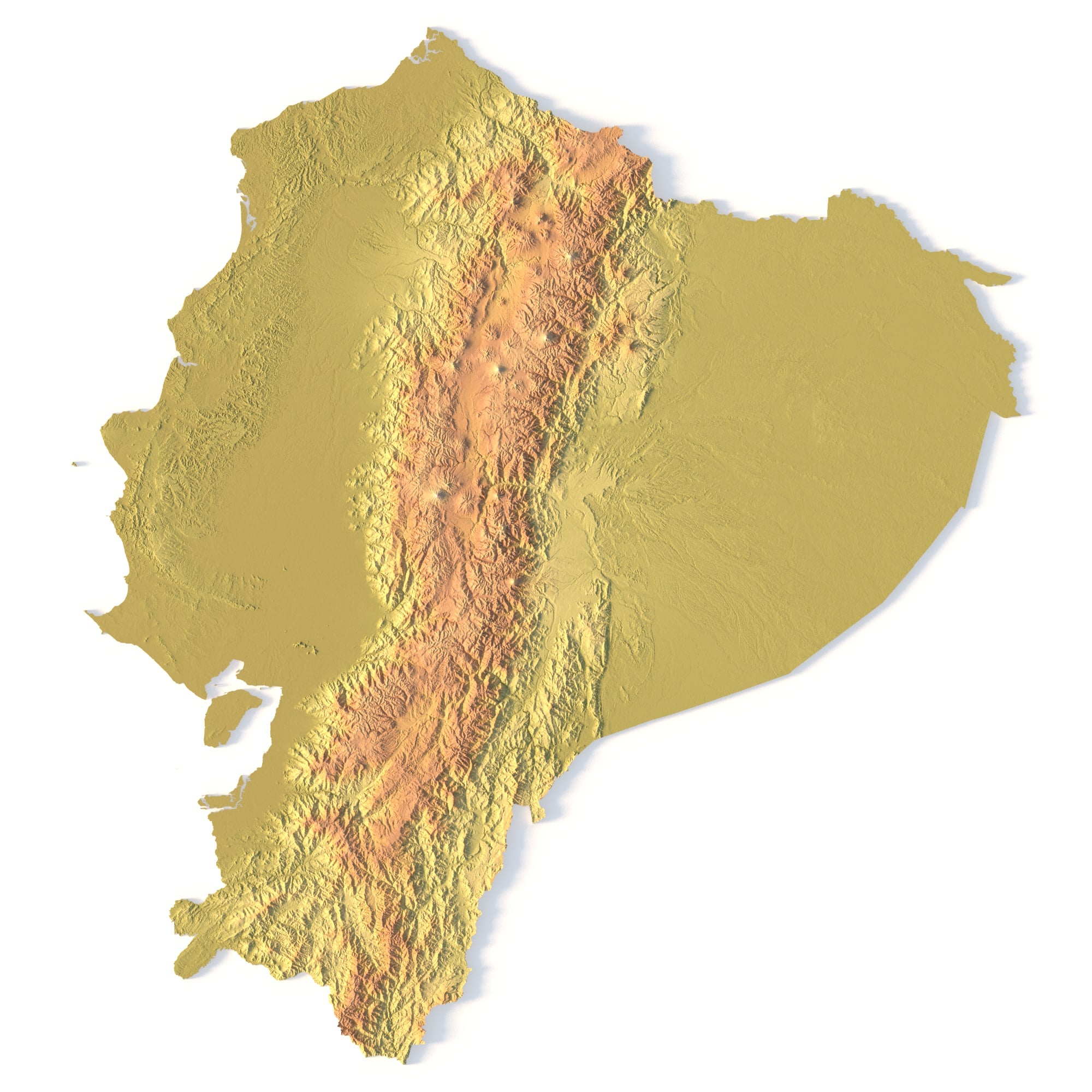 Ecuador Topographic STL Map – Front View 3D terrain model of Ecuador in STL format, front view