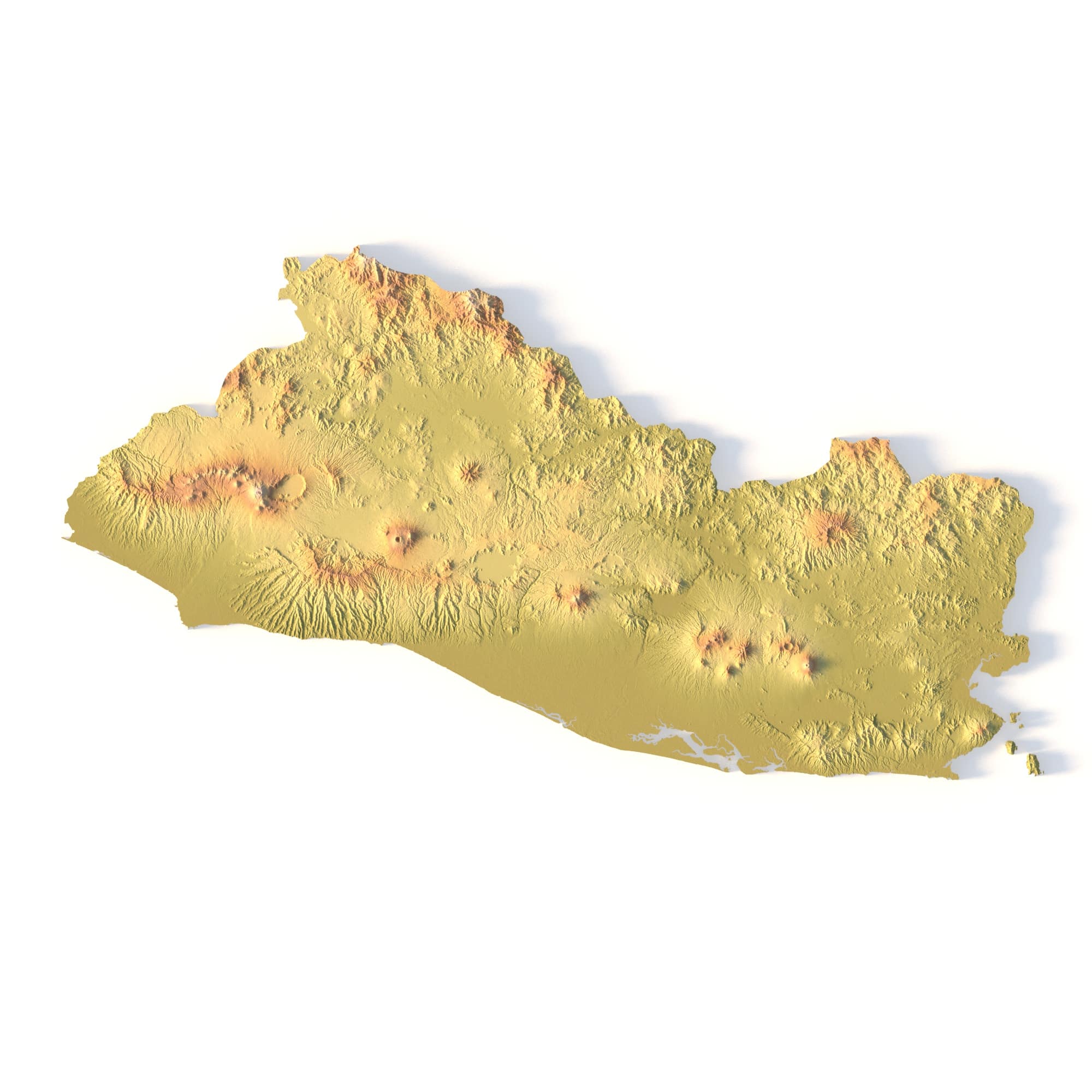 El Salvador Topographic STL Map – Front View 3D terrain model of El Salvador in STL format, front view