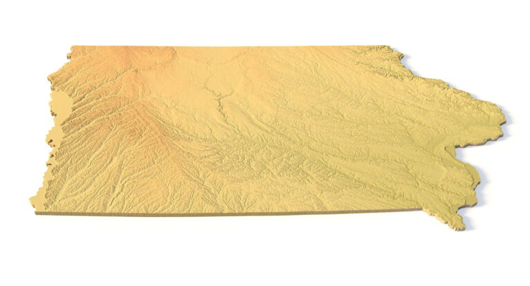 Detailed relief of Iowa terrain STL model