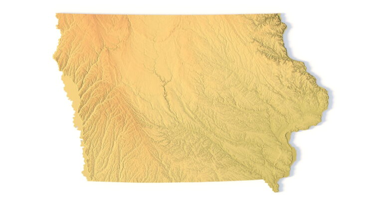 Iowa 3D terrain map STL for 3D printing