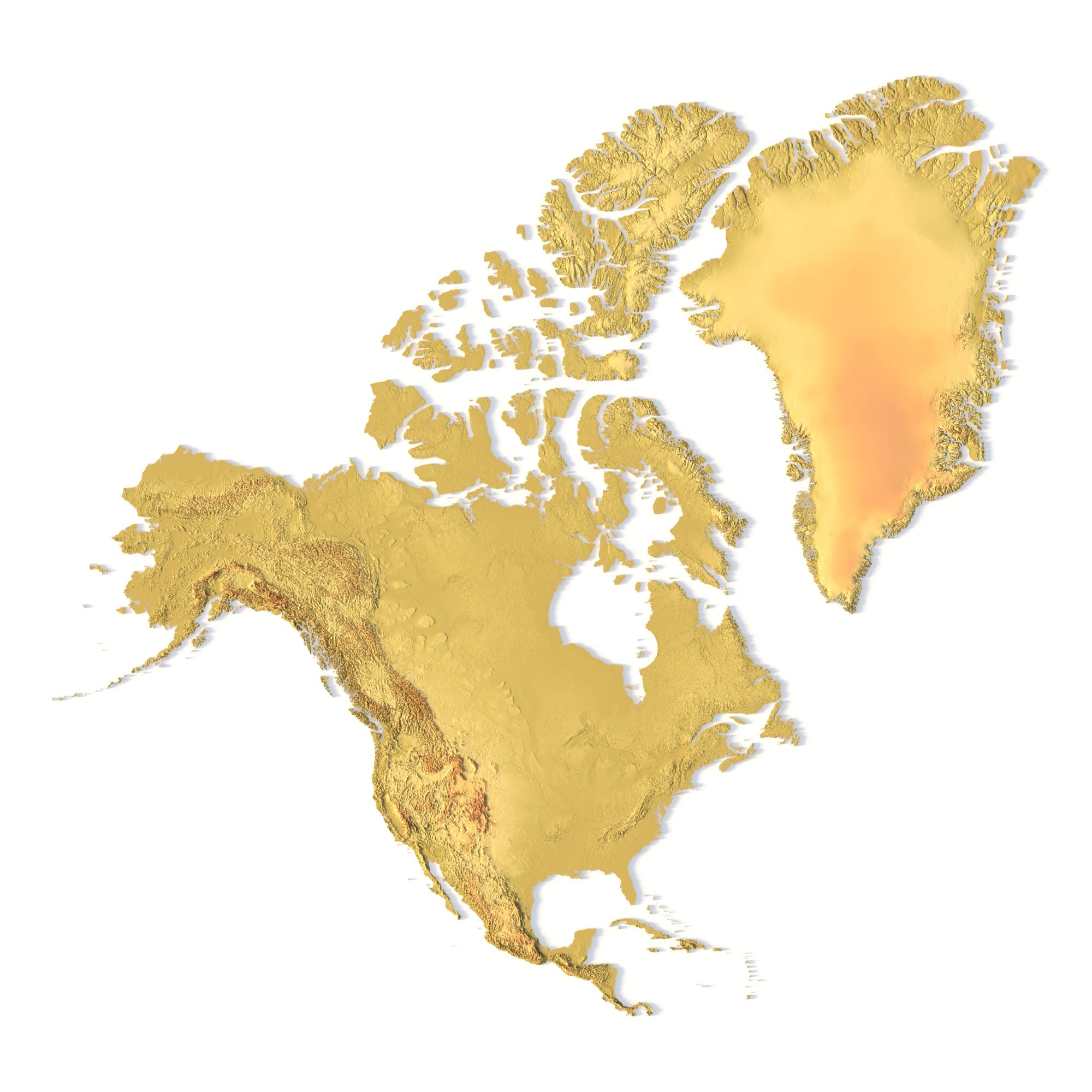 North America 3D Print Model – High-Quality Topographic Map in Mercator Projection North America 3D Print Model – Mercator Projection, Topographic Relief Map for 3D Printing & CNC