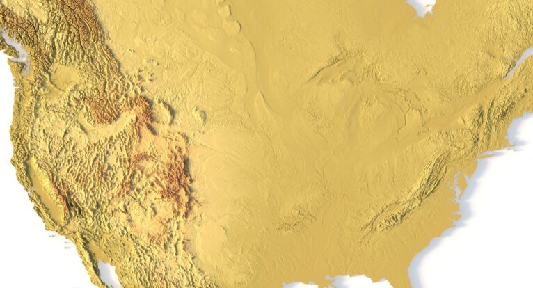 Detailed close-up of Rocky Mountains in 3D printable STL model of North America