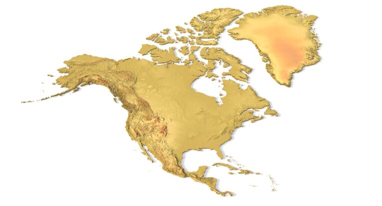 Angled view of North America 3D topographic relief model for FDM & SLA printing