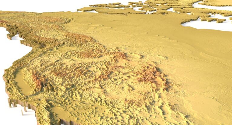 Detailed close-up of Rocky Mountains in 3D printable STL model of North America
