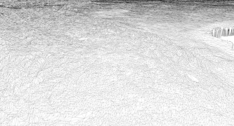 Wireframe view of polygonal tris geometry of North America 3D model