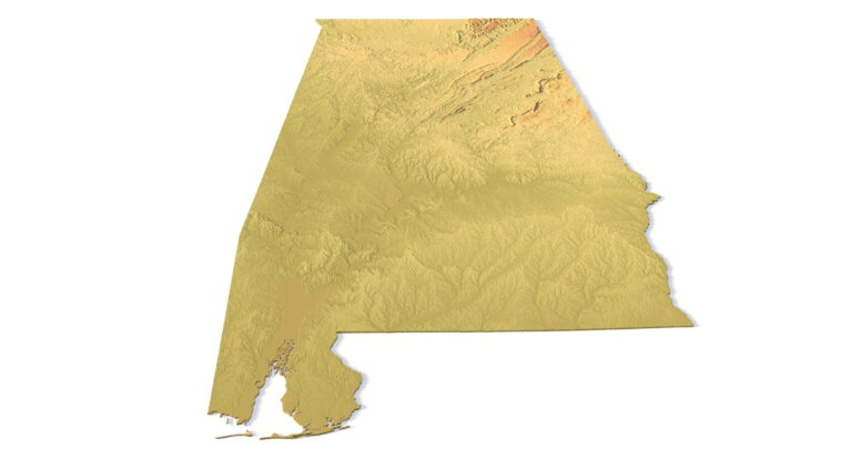 Alabama digital elevation model STL terrain map