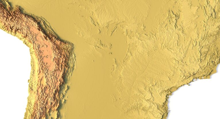 Detailed close-up of Andes mountain ranges in 3D printable STL model