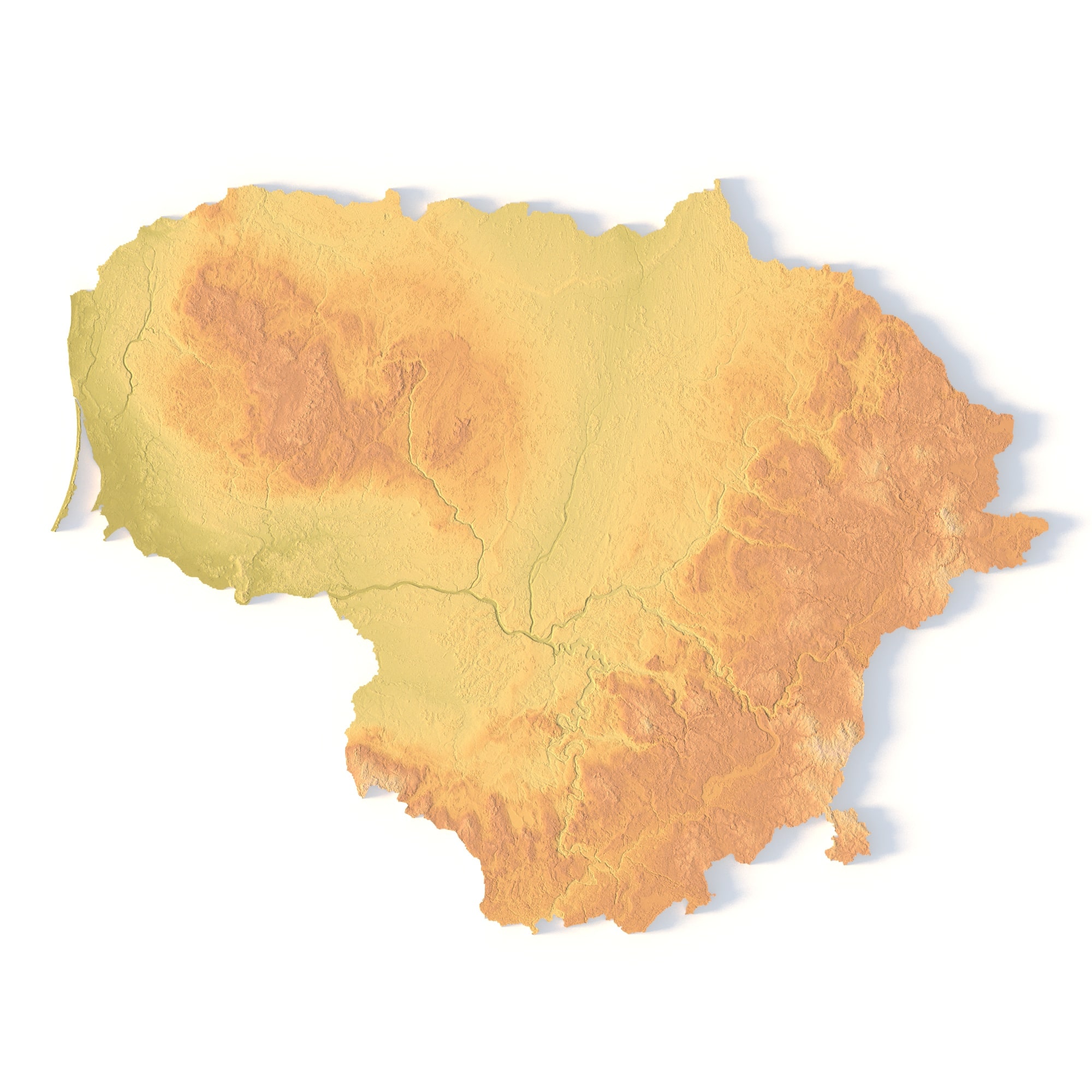 Lithuania Topographic STL Map – Front View 3D terrain model of Lithuania in STL format, front view