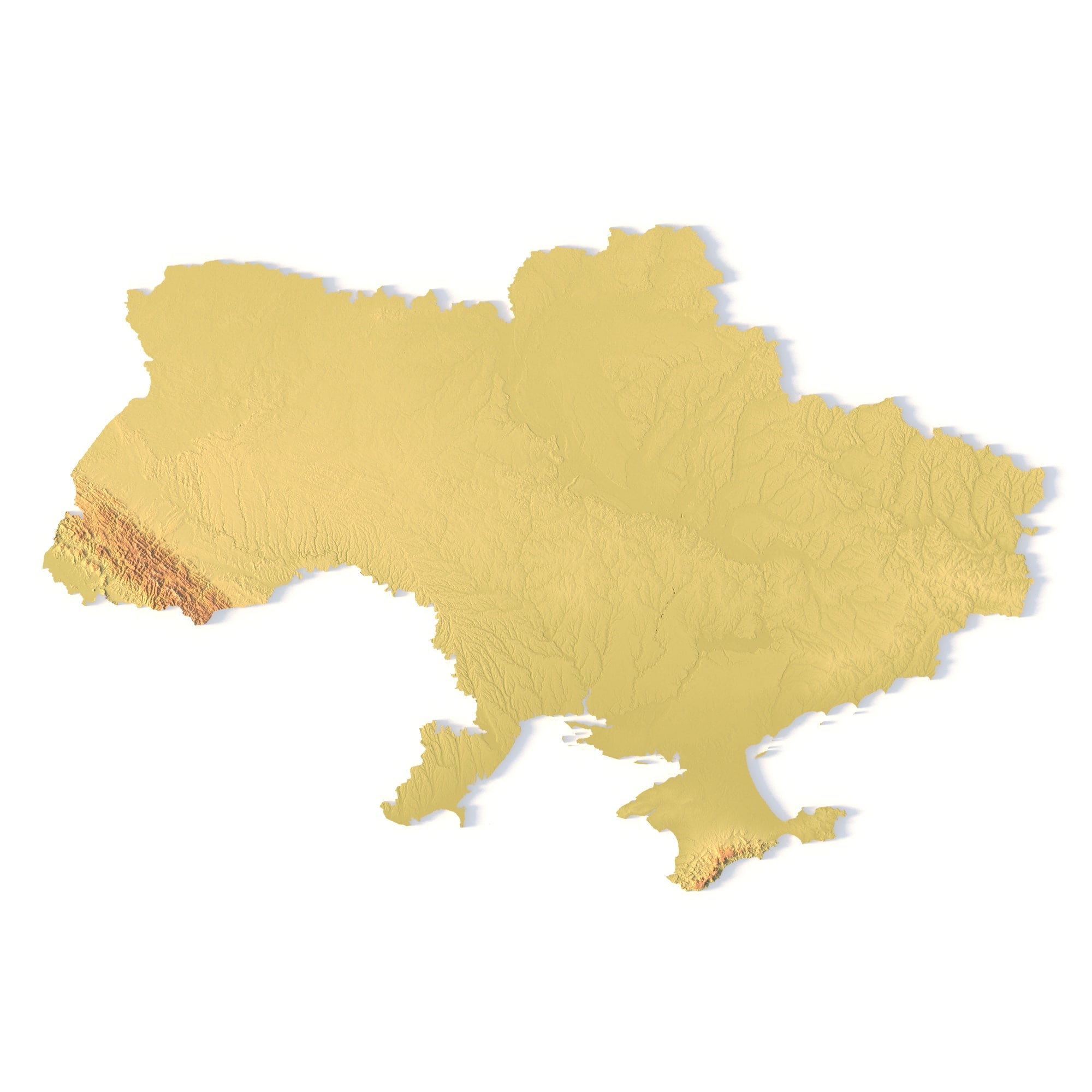 Ukraine Topographic STL Map – Front View 3D terrain model of Ukraine in STL format, front view