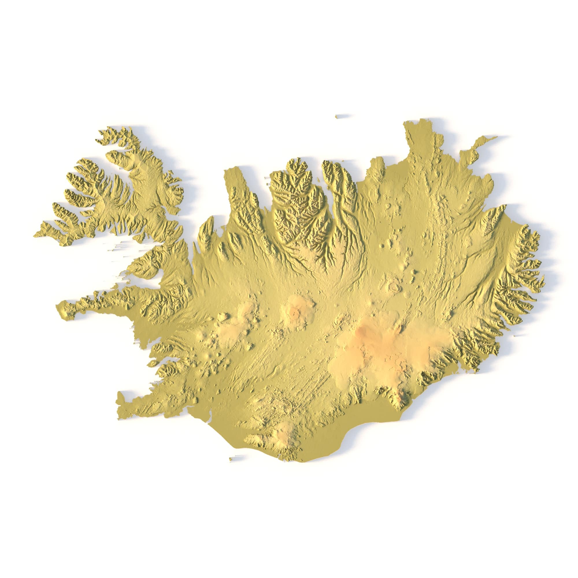 Iceland Topographic STL Map – Front View 3D terrain model of Iceland in STL format, front view