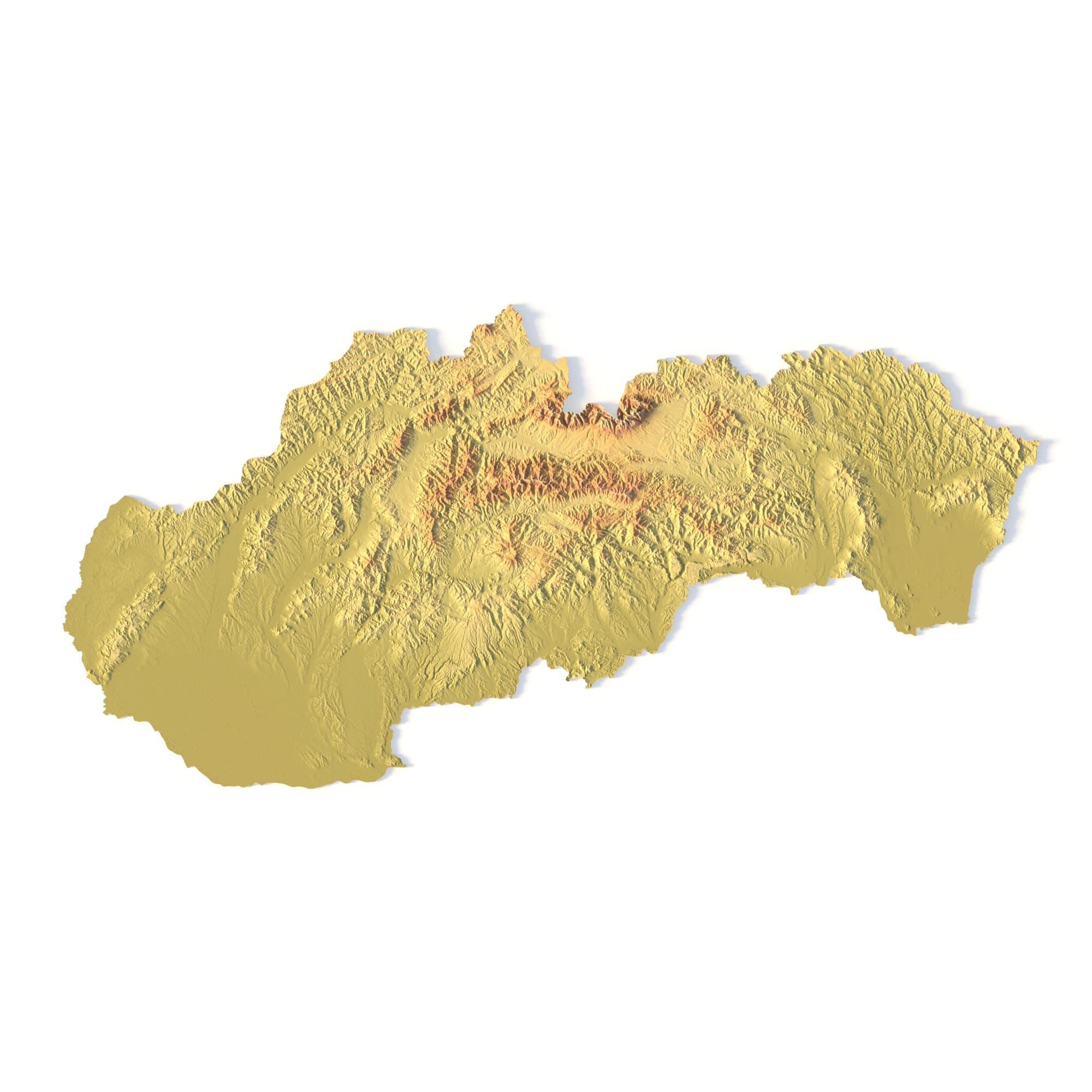 Slovakia Topographic STL Map – Front View 3D terrain model of Slovakia in STL format, front view