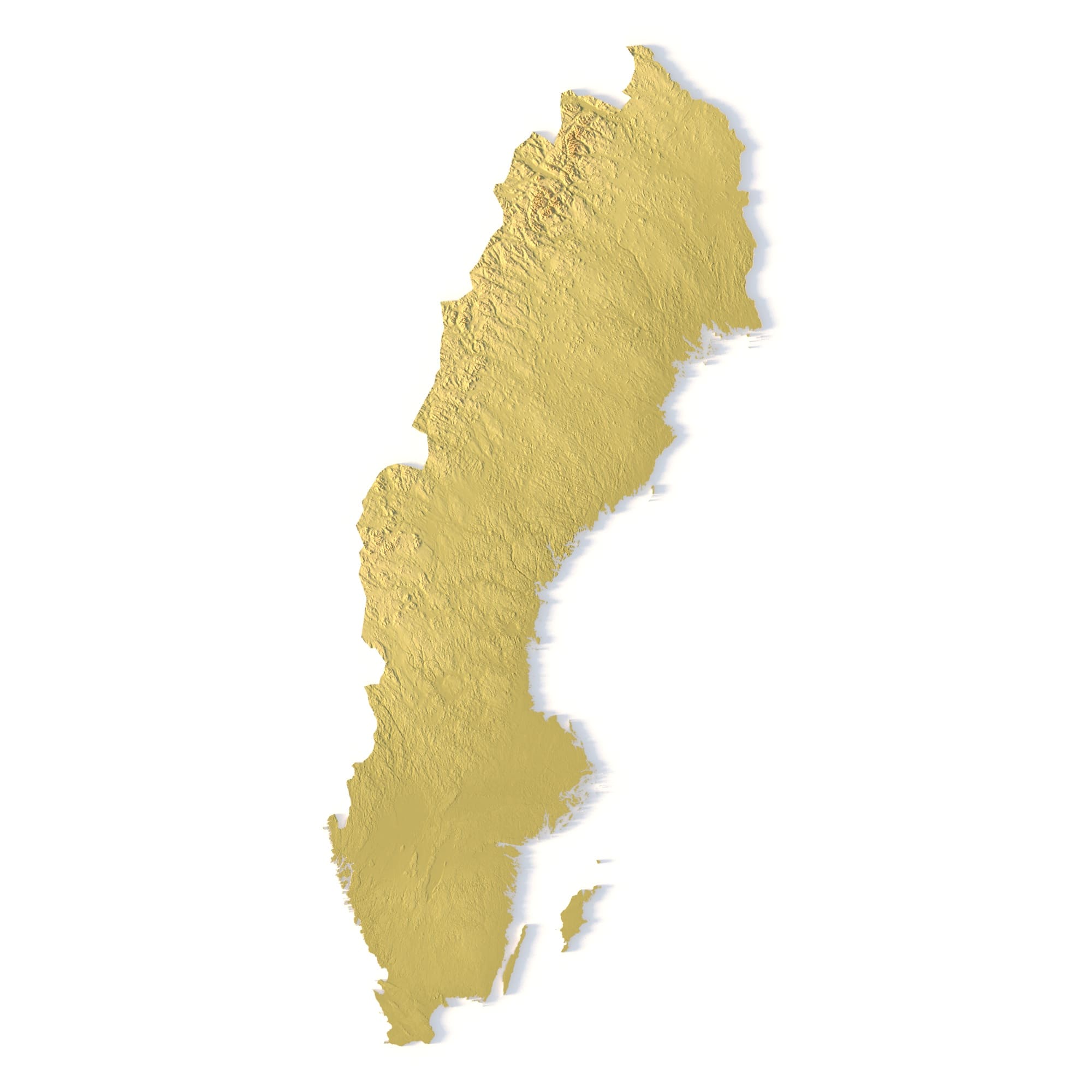 Sweden Topographic STL Map – Front View 3D terrain model of Sweden in STL format, front view