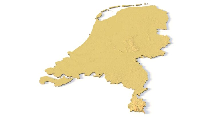 Isometric view of the Netherlands’ 3D terrain STL map