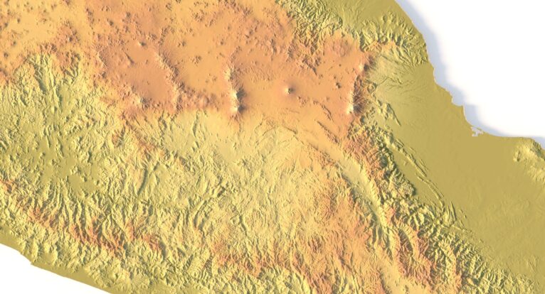 Close-up of Sierra Madre terrain in STL model