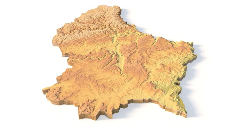 Isometric view of Luxembourg’s 3D terrain STL map