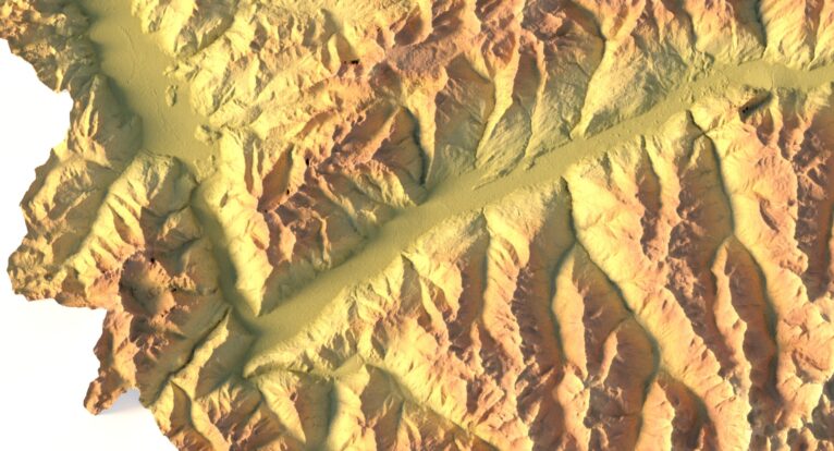 Close-up of Swiss Alps terrain in STL model