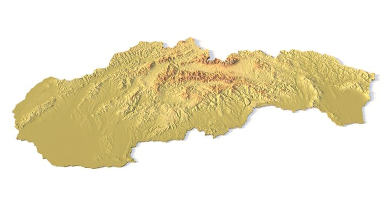 Isometric view of Slovakia’s 3D terrain STL map