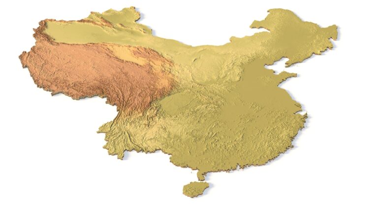 Isometric view of China’s 3D terrain STL map