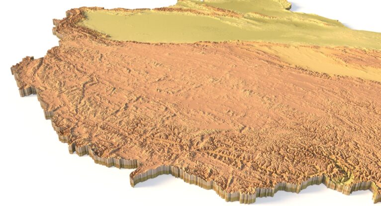 Side view of China’s detailed STL terrain model