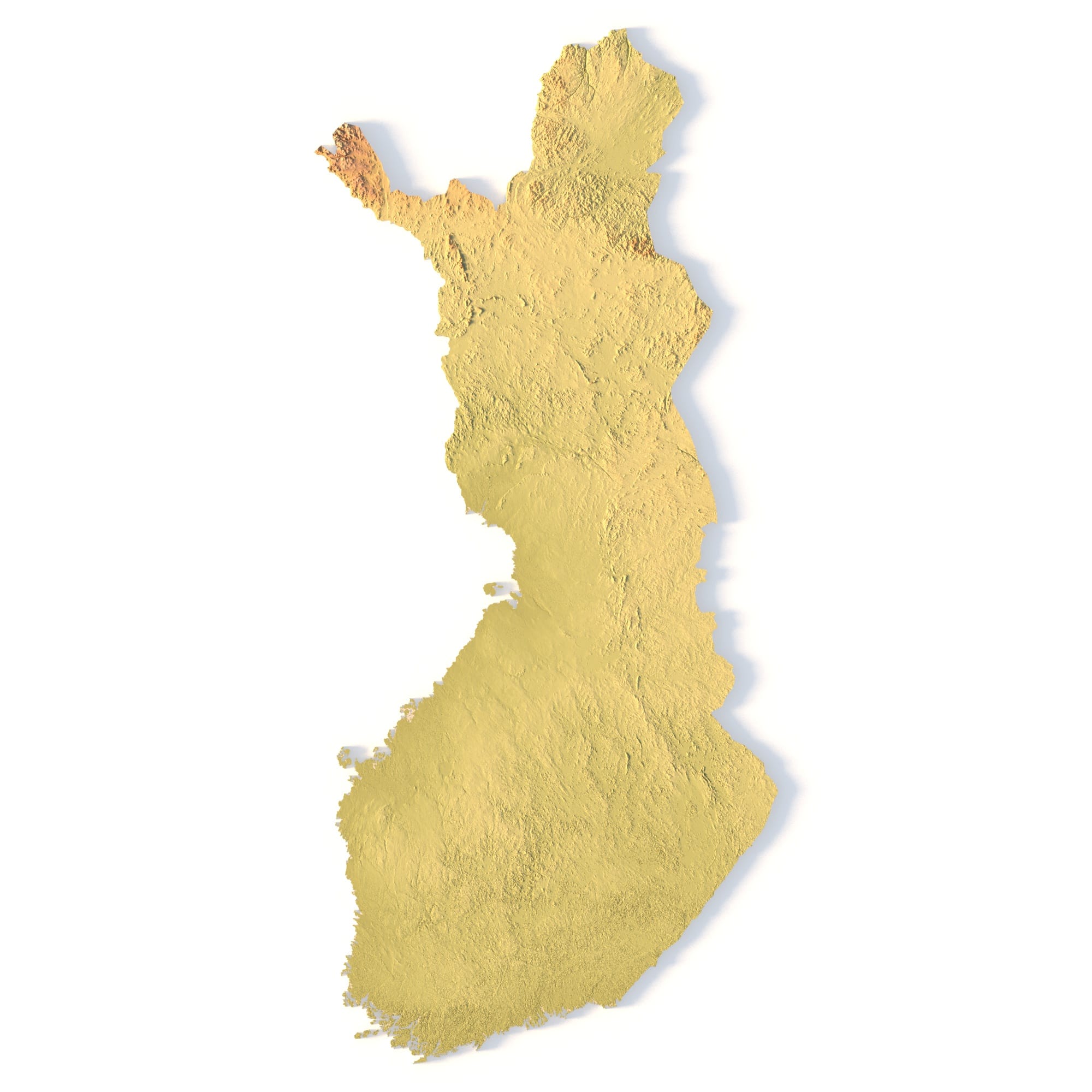 Finland Topographic STL Map – Front View 3D terrain model of Finland in STL format, front view