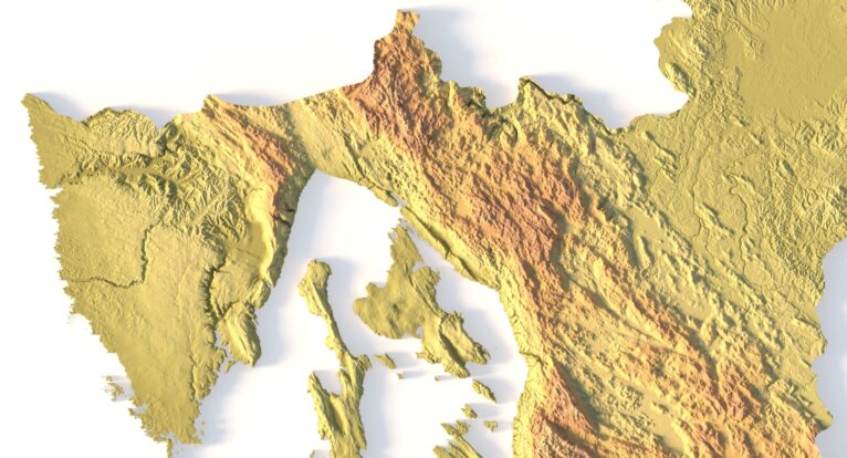Close-up of Croatia’s Adriatic coast in STL model