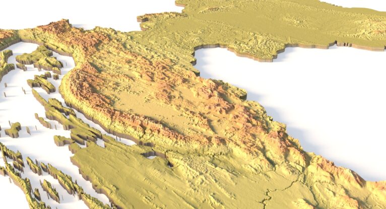 Close-up of Croatia’s Adriatic coast in STL model