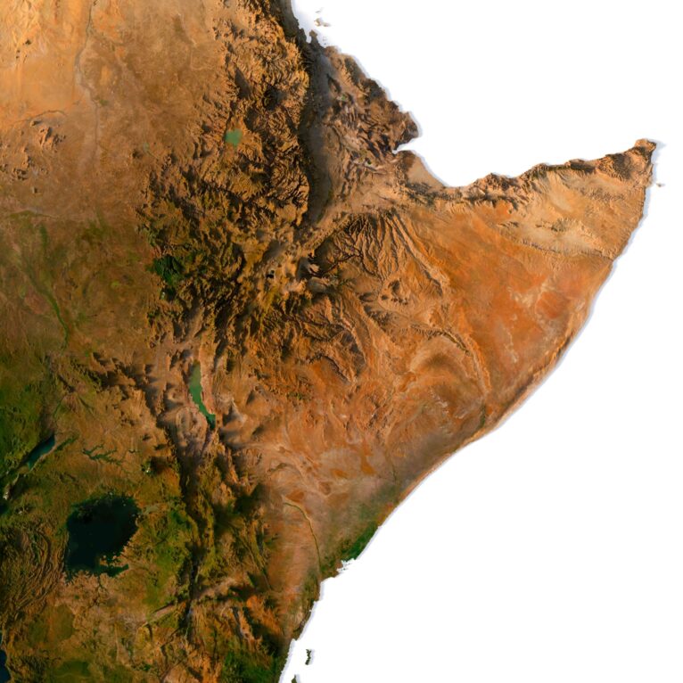 Detailed 3D model of the African continent with accurate terrain and topography.