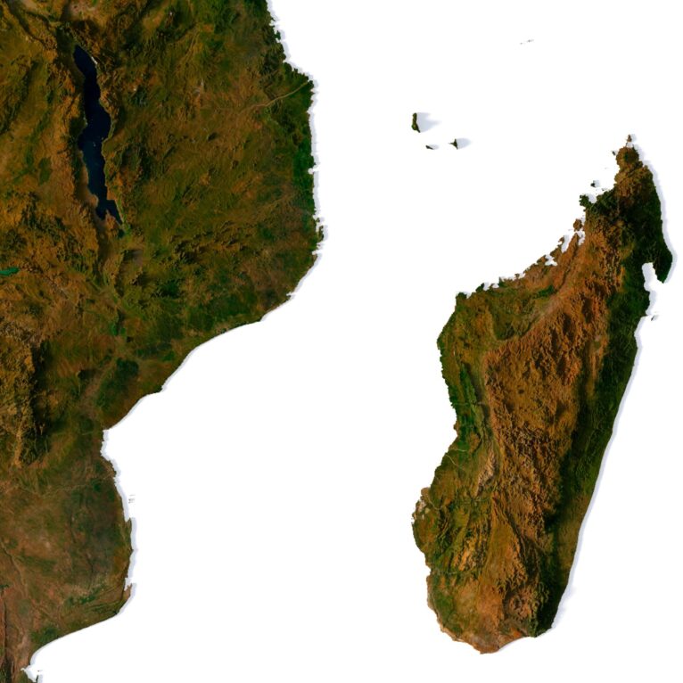 Africa 3D model displaying landscape design and terrain visualization.